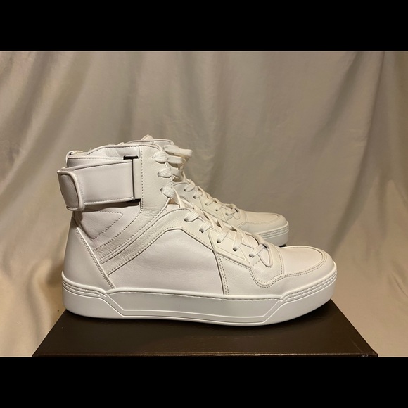 NEW $950 GUCCI CLASSIC WHITE BLACK HIGH TOP SHOES - Picture 4 of 7